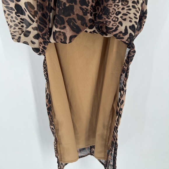 Afternoon Shop Leopard Animal Print Bandeau Side Slits Slip Midi Slinky Dress - Picture 10 of 11